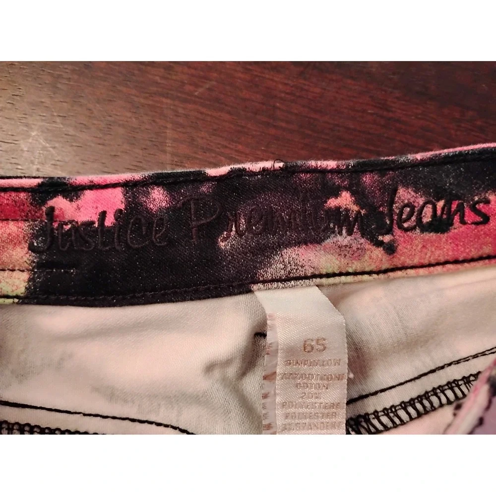 Justice Premium Girls Neon Tie Dye Simply Low Slim Jeans Size 6S Black Pink